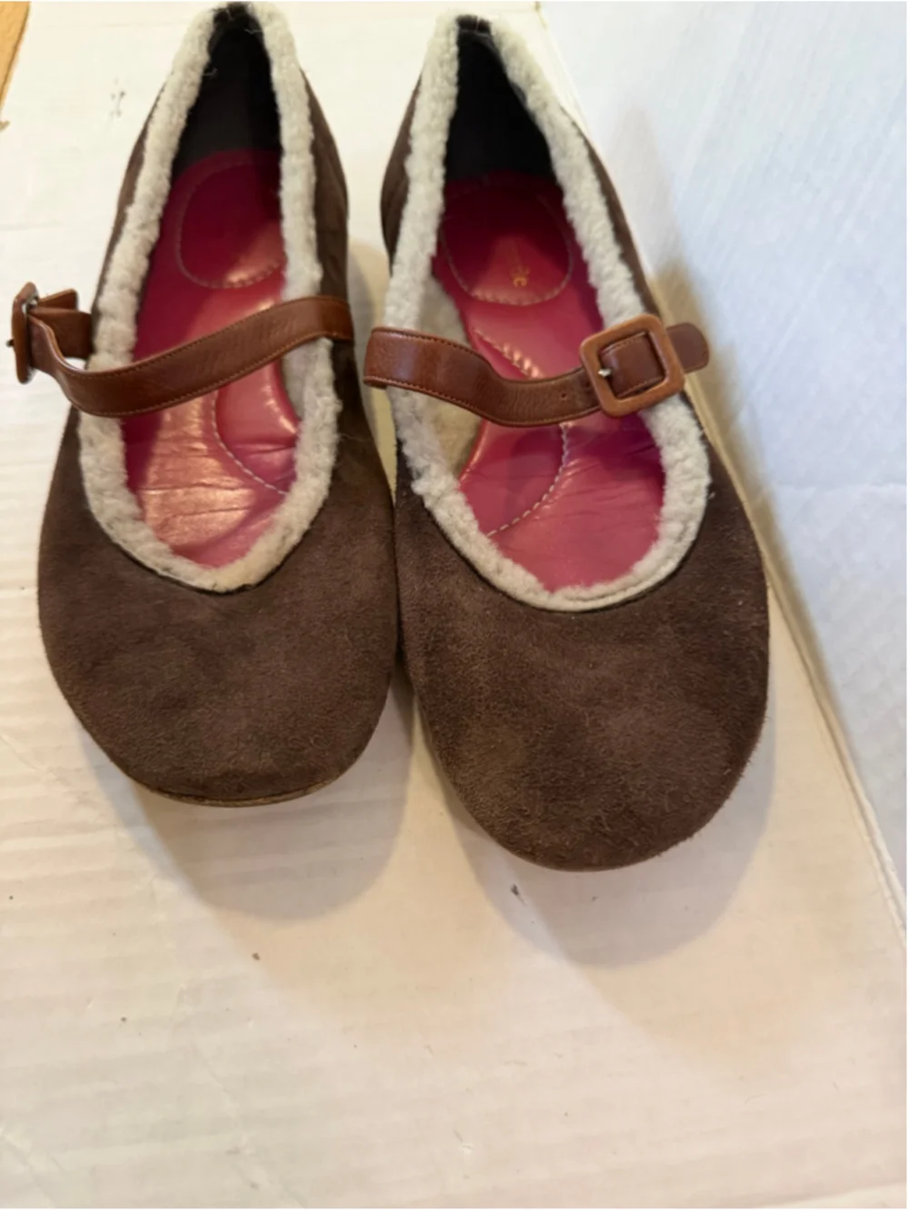 Kate Spade Brown Suede Shearling Lined Mary Jane Shoes Women’s Size 7.5 Ital